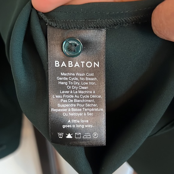 Emerald green button down with lace detail, size S, Babaton - Picture 7 of 8